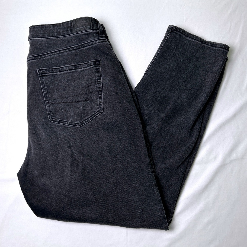 American Eagle Womens High Rise Stretch Mom Jeans Size 12 Regular Charcoal Black